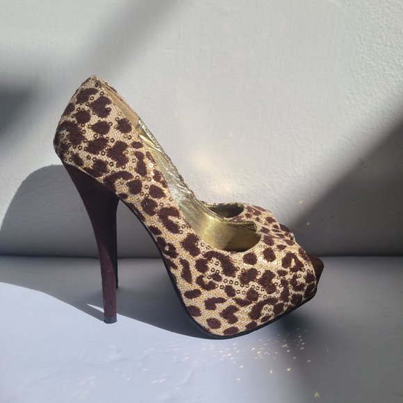 diva lounge women leopard peep toe heels,size 6 - Picture 2 of 13